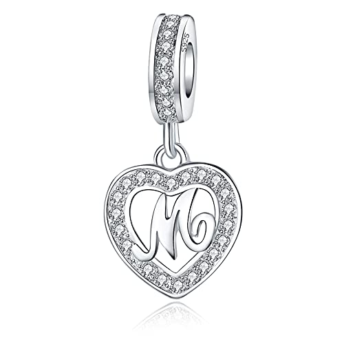 925 Sterling Silver Letter Charms A~Z Alphabet Charm Letter Beads fit Pandora European Bracelets fit Wife Mom Christmas Birthday Gift - color: M