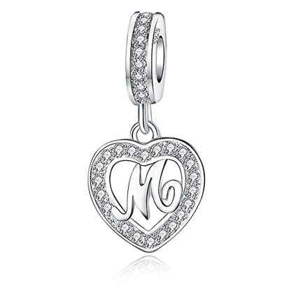 925 Sterling Silver Letter Charms A~Z Alphabet Charm Letter Beads fit Pandora European Bracelets fit Wife Mom Christmas Birthday Gift - color: M