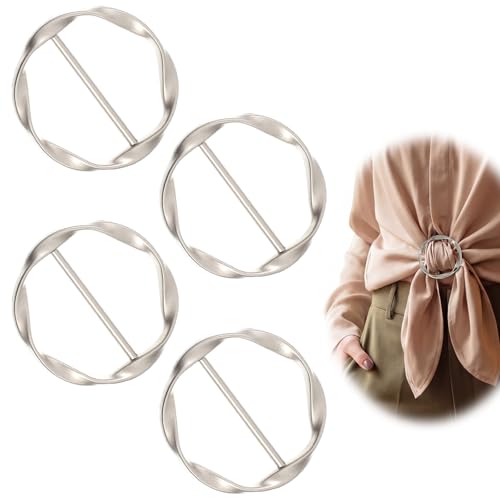 4 PCS Scarf Ring Clip, Shirt Ties Clips for Women Silk Scarf Rings and Slides Clothes Knotted Clip Round Shirt Scarves Buckle Fashion Alloy Circle Clips Buckle for Shirts Silk Scarves Clothing