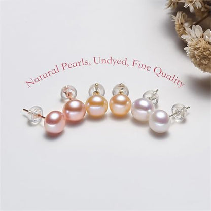 Pearl Earrings Studs for Women 3 Pairs AAAAA+ Freshwater Hypoallergenic Earring stud (18k Gold Plating 925 Sterling Silver) For Wedding Anniversary Birthday Christmas