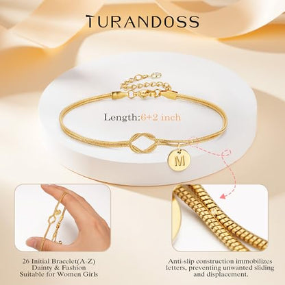Turandoss 14K Gold Plated Initial A-Z Bracelets for Women Teen Girls Gifts | Dainty Love Knot Letter A-Z Initial Bracelet, Bracelet for Women Trendy, Gifts for Mom Wife Lover Friends Bridesmaid Couple - color: J