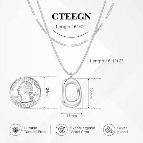 14K Gold/Silver Plated Dainty Snake Chain Layered Necklace for Women | Irregular Oval Pendant Minimalist Dainty Statement Gold Layering Everyday Jewelry - color: Silver - Cool