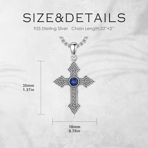 Cross Necklace for Men Women 925 Sterling Silver Cross Pendant Necklace Christian Religious Jewelry Gifts for Anniversary - color: 9-Celtic cross Lapis Lazuli