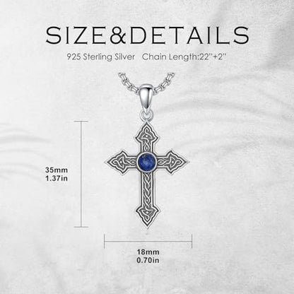 Cross Necklace for Men Women 925 Sterling Silver Cross Pendant Necklace Christian Religious Jewelry Gifts for Anniversary - color: 9-Celtic cross Lapis Lazuli