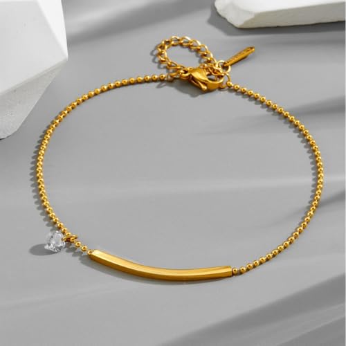 Dainty Gold Anklets for Women Stainless Steel Simple Ankle Bracelets Summer Beach Foot Chain Jewelry Gift - color: Smile CZ