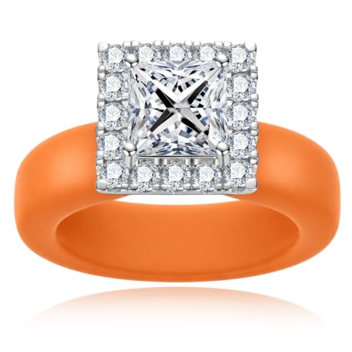 Moissanite Silicone Ring for Women, Promise Ring 925 Sterling Silver, Soft - color: Orange
