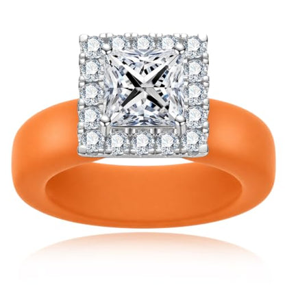 Moissanite Silicone Ring for Women, Promise Ring 925 Sterling Silver, Soft - color: Orange