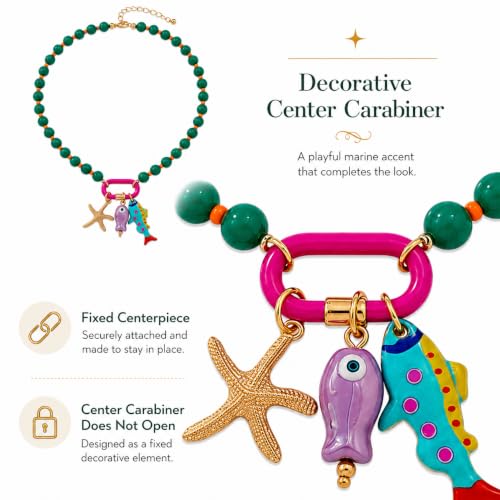 LIU JUN Colorful Beaded Necklace for Women, Chunky Boho Fish Starfish Conch Pendant Acrylic Bead Necklaces Cute Y2K Summer Beach Jewelry Gifts - color: Green