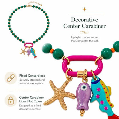 LIU JUN Colorful Beaded Necklace for Women, Chunky Boho Fish Starfish Conch Pendant Acrylic Bead Necklaces Cute Y2K Summer Beach Jewelry Gifts - color: Green