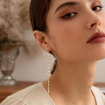 Robaice 14K Gold Plated Dangle Earrings for Women, Long Drop Earrings | Dainty Tassel Earrings Trendy, Hypoallergenic Dangling Lip Block Snake Chain, Threader Earrings for Women, Jewelry Gifts - color: Gold 4