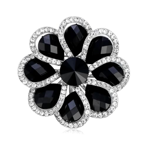 Rhinestone Flower Brooch for Women Vintage Style Black White Crystal Flower Brooch Pin Sparkling Bridal Wedding Crystal Pin Elegant Clothing Hat Bag Accessories Christmas Birthday Party Wedding Costume Jewelry - color: Black White 1