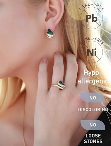 Gifts for Women, Wish Stone Stud Earrings with Birthstone Crystals, 18K Rose Gold Plated or Silver-tone - color: 105-May Birthstone-Emerald Green-Rose Gold Plated