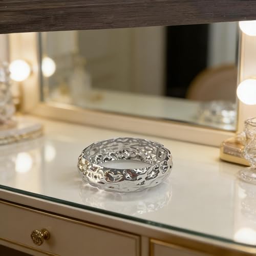 Silver Bangle Bracelet for Women, Wide Stainless Steel Cuff, Hammered Textured Non Tarnish Jewelry