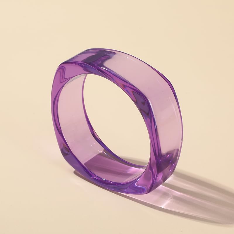 Acrylic Colorful Resin Open Bracelet Geometric Simple Transparent Wide Cuff Bangle for Women Lightweight Colorful Chunky Thick Thin Wide Face Resin Acrylic Cuff Bangle Jewelry - color: A Purple