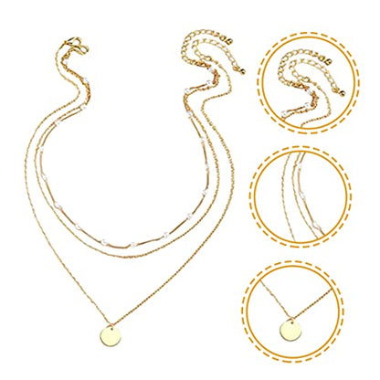 Layered Pearl Clavicle Necklace for Women Geometric Triple Strand Neck Chain Adjustable Dainty Jewelry for Everyday Wear