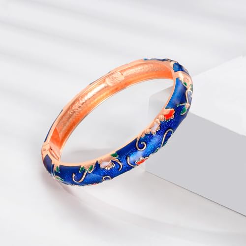 UJOY Cloisonne Bracelet Butterfly Hinge Indian Cuff Bangle Enameled Jewelry Flower Bracelets for Women Gift Box 55A114 - color: A81-Flower (2 Pcs Set)-Blue