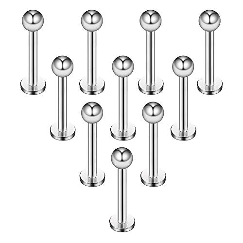 16G 316L Stainless Steel 3mm Ball Labret Monroe Lip Ring Tragus Helix Cartilage Earring Stud Barbell Bar Length 6mm 8mm 10mm 12mm Body Piercing Jewelry - color: Silver, size: 8MM