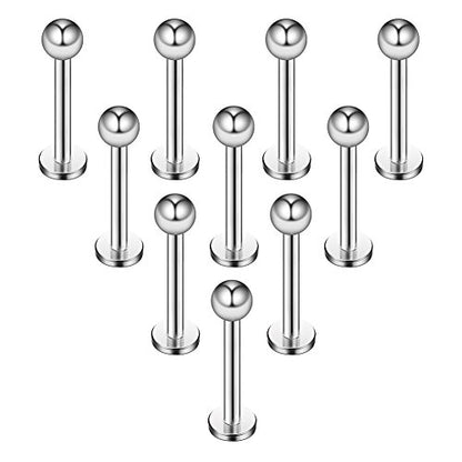 16G 316L Stainless Steel 3mm Ball Labret Monroe Lip Ring Tragus Helix Cartilage Earring Stud Barbell Bar Length 6mm 8mm 10mm 12mm Body Piercing Jewelry - color: Silver, size: 8MM