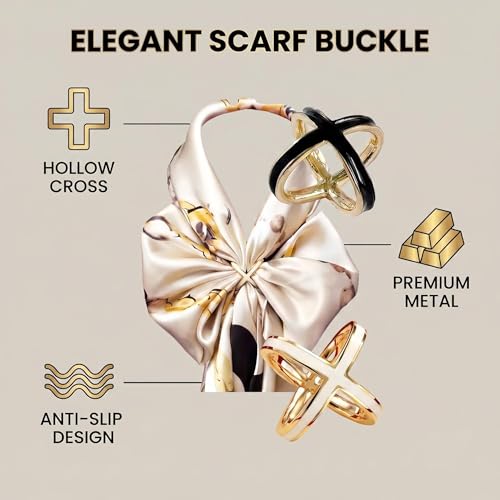 SYWDUDUCLT Scarf Ring for Women's Shawl, Silk Neckerchief, Tshirt, Gold/Sivler, S/M/L, 2 Pcs - style: X-G/S