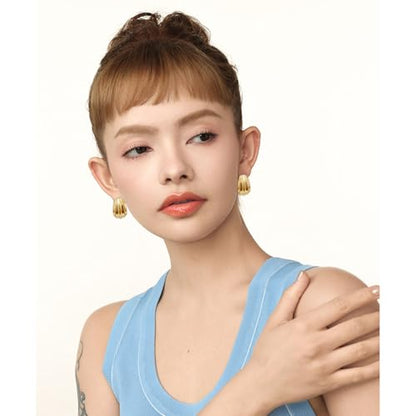 Statement Chunky Gold Earrings for Women Unique Square Stainless Steel Heaven Mayhem Button Stud Earrings Trendy Jewelry - style: Gold Geometric
