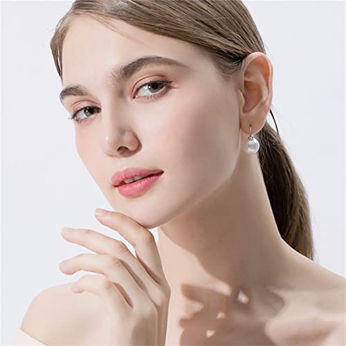 HUGE TOMATO Elegant 925 Sterling Silver Pearl Drop Earrings for Women, 14K Gold Plated Dangle Stud Earrings, Hypoallergenic Large Pearl Hoop Earring dangling 12mm - color: White