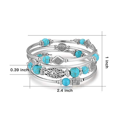 BULINLIN Layered Wrap Bangle Turquoise Bracelet - Bead Bracelet with Natural Agate Stone, Gifts For Women - color: 01-Turquoise