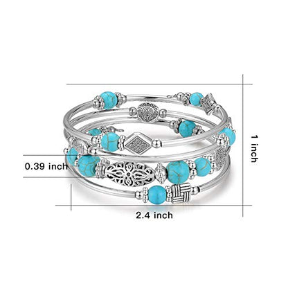 BULINLIN Layered Wrap Bangle Turquoise Bracelet - Bead Bracelet with Natural Agate Stone, Gifts For Women - color: 01-Turquoise