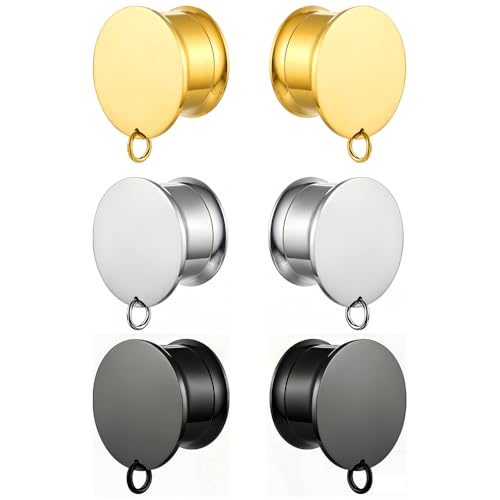 LADEMAYH 3 Pairs DIY Ear Tunnels, Surgical Steel Dangle Gauges Accessory | Free Jump Rings, Threaded Double Flared Plugs, 316L Stainless Steel, Hypoallergenic, DIY Custom Hanging Charms, 2g-1" - color: #6668 Mixed, size: 1"(25mm)