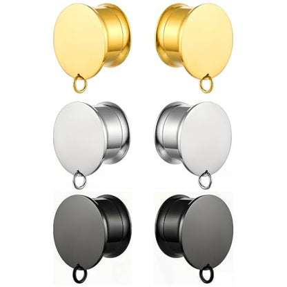 LADEMAYH 3 Pairs DIY Ear Tunnels, Surgical Steel Dangle Gauges Accessory | Free Jump Rings, Threaded Double Flared Plugs, 316L Stainless Steel, Hypoallergenic, DIY Custom Hanging Charms, 2g-1" - color: #6668 Mixed, size: 9/16"(14mm)