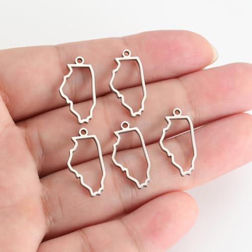 kkjoy 5Pcs Hollow Continents Maps of USA Pendant Charms for Jewelry Making and Crafting, Stainless Steel Mini Charm Craft Supplies Accessories for DIY Bracelet Necklace Earrings - color: Hollow Illinois Map - Silver