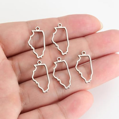 kkjoy 5Pcs Hollow Continents Maps of USA Pendant Charms for Jewelry Making and Crafting, Stainless Steel Mini Charm Craft Supplies Accessories for DIY Bracelet Necklace Earrings - color: Hollow Illinois Map - Silver