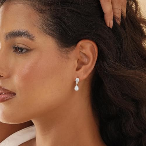 Gold Earrings for Women Trendy, Dainty Dangle Earrings 14K Gold Plated Drop Earrings Cute Wedding Earrings Fashion Prom Bridal Jewelry Gifts - color: Silver LX Pearl