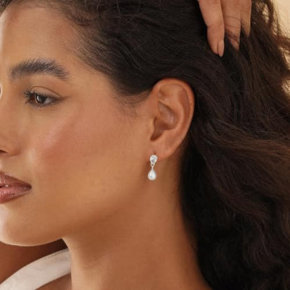 Gold Earrings for Women Trendy, Dainty Dangle Earrings 14K Gold Plated Drop Earrings Cute Wedding Earrings Fashion Prom Bridal Jewelry Gifts - color: Silver LX Pearl