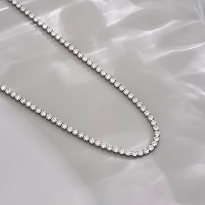 3mm Cubic Zirconia Tennis Necklace for Women, Dainty Adjustable 18K Gold Plated/Silver CZ Tennis Necklace, Hypoallergenic Iced Out Everyday Jewelry Gift for Her Wedding Party - color: 42cm Tennis Necklace-White Gold