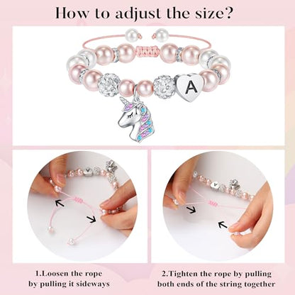 Hidepoo Gifts for Kids Girls - Unicorn Bracelets for Girls Kids, CZ Initial Unicorns Bracelet Adjustable Heart Initial Unicorn Bracelets Jewelry Birthday Gifts for Girl - style: O