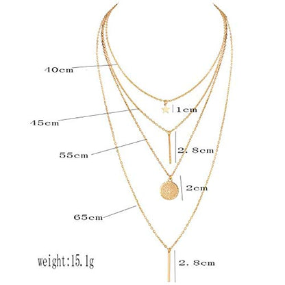 Bohemia Layered Choker Necklace Star Choker Gold Coin Necklace Bar Pendant Necklace Lariat Y Necklace