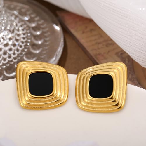 RAUCHBE Big Chunky Gold Earrings for Women Vintage Black Oval Earring Onyx Statement Earrings Trendy Jewelry - style: E