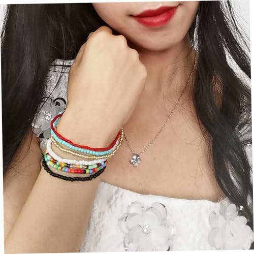 Beaded Anklet 7PCS/Set 8.7 Inch Multicolor Boho Anklets for Women Stretch Seed Beads Funny DIY Rainbow Beaded Bracelet for Foot and Hand Chain Jewelry.