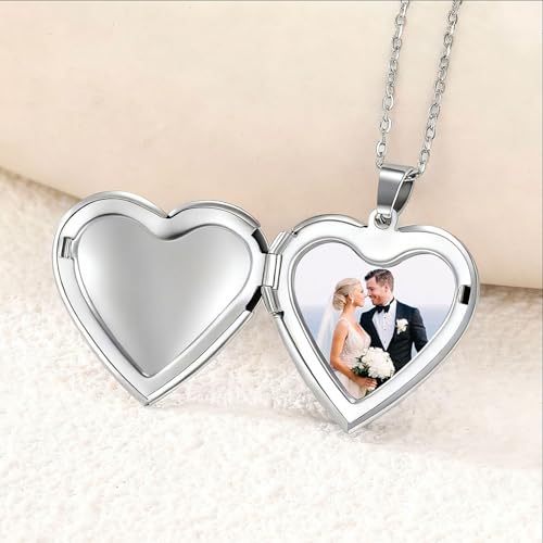 PHOCKSIN Personalized Locket Necklace for Women Photo Necklace with Customized Picture Birth Flower Birthstone Customizable Birthday Gifts - color: #03-Heart Forever In My Heart