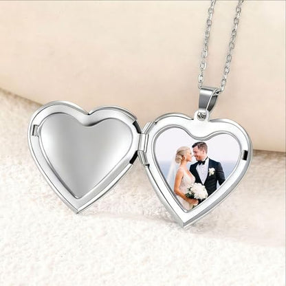 PHOCKSIN Personalized Locket Necklace for Women Photo Necklace with Customized Picture Birth Flower Birthstone Customizable Birthday Gifts - color: #03-Heart Forever In My Heart