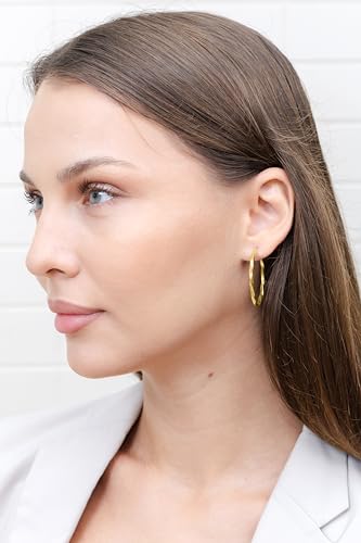 Hoops & Loops 925 Sterling Silver Twisted Hoop Earrings for Women - Hypoallergenic 14K Gold, Rose Gold, Black Flash Plated 2mm Thin Twist Design Round Click-Top Hoops, 15/20/25/30/35/40/50/60mm - color: Gold-35mm (1.38 inch)