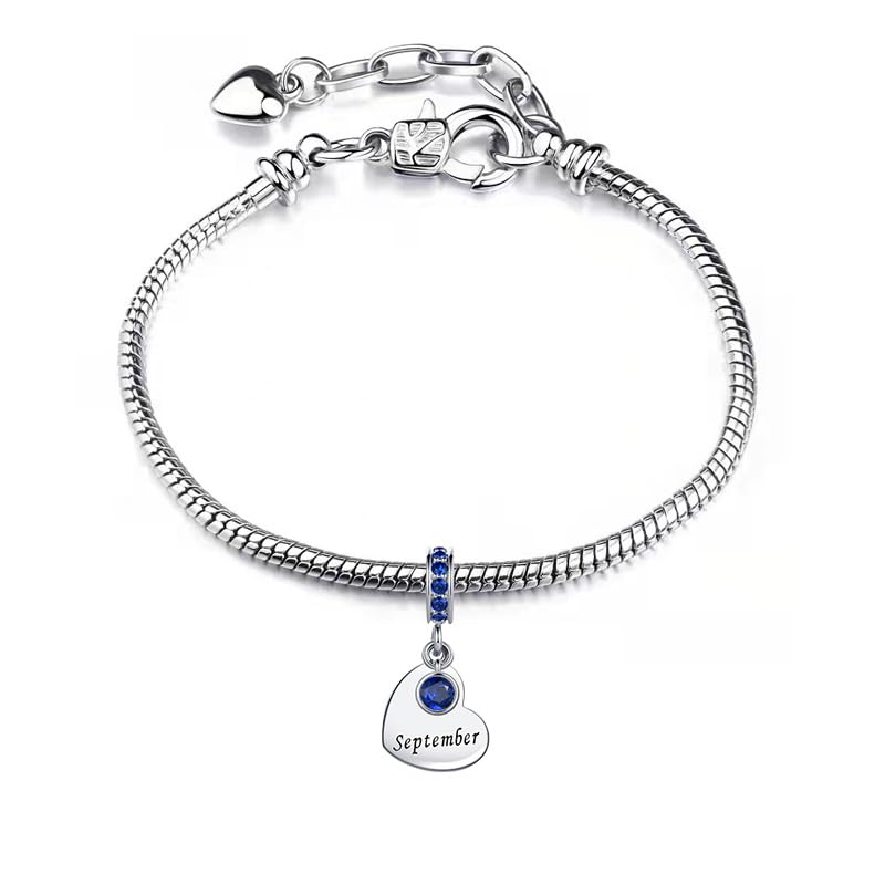 NARTGO January-December Birthstone Birthday Charm Heart Dangle Beads Jewelry Gift for Women Compatible with Pandora Bracelets & Necklaces - style: September Birthstone