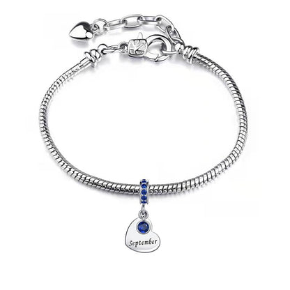 NARTGO January-December Birthstone Birthday Charm Heart Dangle Beads Jewelry Gift for Women Compatible with Pandora Bracelets & Necklaces - style: September Birthstone