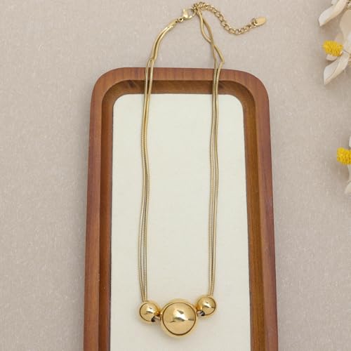 Gold Pendant Pearl Layered Choker Necklace Set for Woman, Chunky Charm Adjustable Pearls Bead Gemstone Shell Conch Tiger Eye Natural Stone Bow Chain Nacklaces Fall Fashion Prom Jewelry Gift. - color: Gold Balls