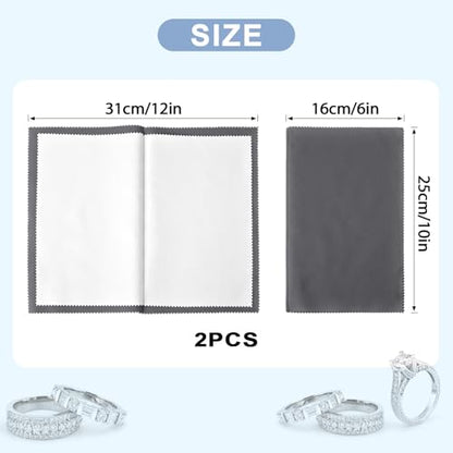 SEVENWELL Silver Polishing Cloth, 2PCS Large Jewelry Cleaning Cloths | Dual-Layer Cleaning, Large 10" × 12", Reusable, Removes Tarnish, Restores Shine, For Sterling Silver, Gold & Platinum - color: Gray