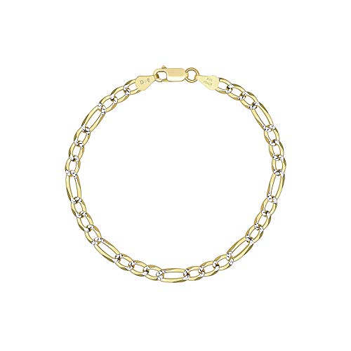 925 Sterling Silver Men's 2 Tone 5.9mm Diamond-Cut Figaro Chain Link Bracelet Made in Italy
