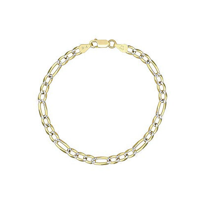 925 Sterling Silver Men's 2 Tone 5.9mm Diamond-Cut Figaro Chain Link Bracelet Made in Italy