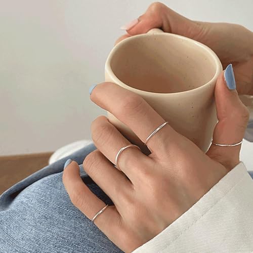 1.2mm Thin Knuckle Rings for Women 925 Sterling Silver Midi Stacking Pinky Thumb Ring Band Size 2.5-8.5 - color: Style 1, size: 4PCS: SIZE 6, 6.75, 7.75, 8.5
