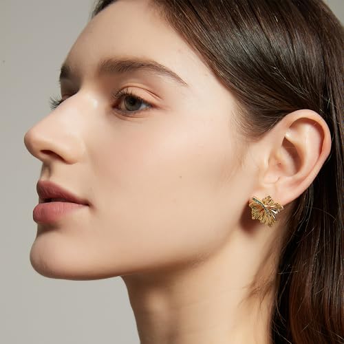 Sylph Large Gold Earrings for Women, Chunky Gold Statement Drop Dangle Earring Maple Leave Ginko Leaf Jewelry Gifts - style: Middle Maple Leaf Earrings