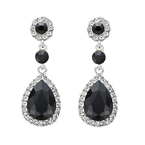Gorgeous Austrian Crystal Rhinestone Wedding Bridal Teardrop Drop Dangle Earrings - color: Pierced-Black